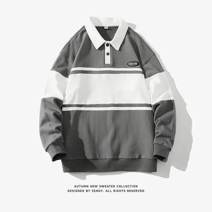 Fashion Polo Shirt Men For Autumn Spring Long Sleeves Harajuku Korea Striped Tops Tees Casual Tshirt Clothes Oversize