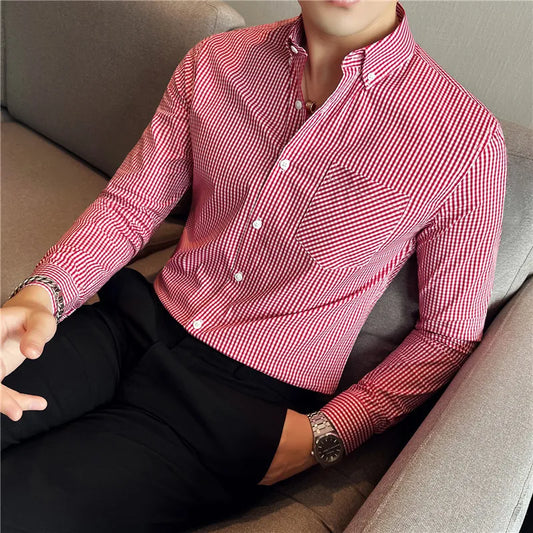 saferido  Men Spring High Quality Business Long Sleeve Shirts/Male Slim Fit Fashion Plaid Office Dress Shirts Plus Size S-4XL