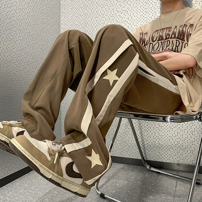 saferido Y2K Star Sweatpants Men Black Sports Pants Wide Leg Trousers Male Japanese Streetwear Hip Hop Graphic Loose Casual