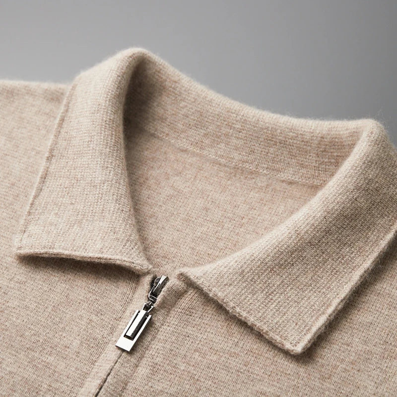 Men's Cardigan 100% Merino Wool Knitted Zippered Jacket  Autumn and Winter Thickened Long Sleeved Men's Sweater Lapel Shirt