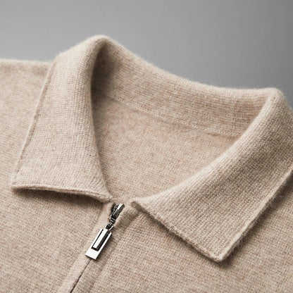 Men's Cardigan 100% Merino Wool Knitted Zippered Jacket  Autumn and Winter Thickened Long Sleeved Men's Sweater Lapel Shirt