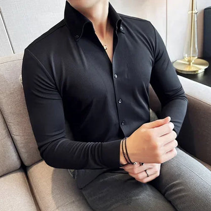 saferido Brand Clothing Men's Spring High Quality Long Sleeve Shirts/Man Slim Fit Fashion Casual V-neck Office Dress Shirt 4XL-M