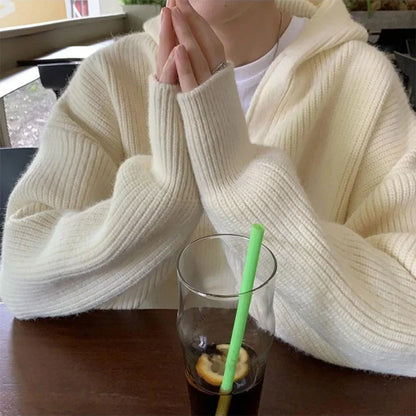 saferido Hooded Sweater Coat American Vintage Sweater Casual Knitted Sweaters Men Pullover Jumpers Men Fashion Clothing Streetwear Tops