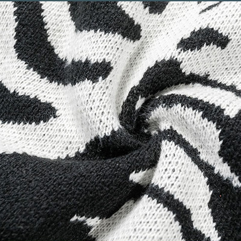 Streetwear Oversized Knitted Sweaters Mens Vintage Skeleton Bone Printed Hip Hop Harajuku Patchwork Casual Pullover Unisex Black