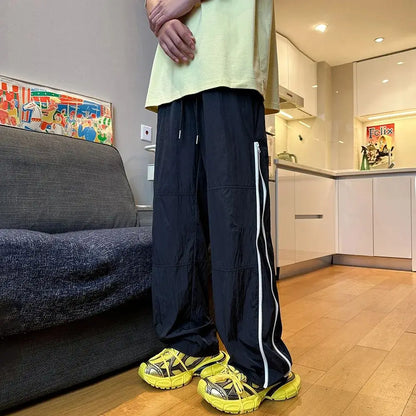 saferido American Striped Paratrooper Sports Pants Jogging Casual Pants Summer Thin Loose Straight Zipper Design Sports Women's Pants