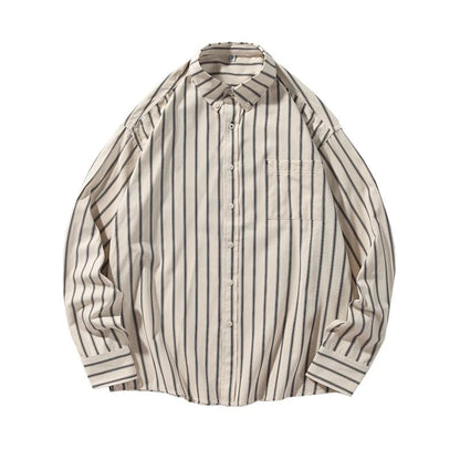 Japanese Vintage Set Men Women Multi-pocket Cargo Vest Spring Autumn Striped Long-sleeved Shirt Loose Casual Pants Three-piece