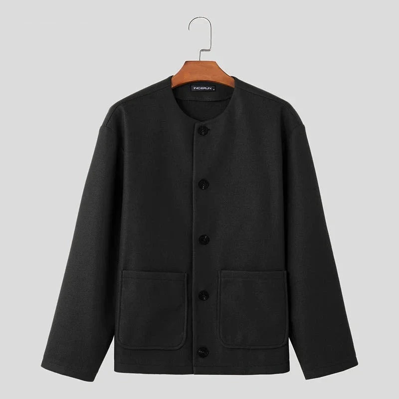 Tops Korean Style Men's Solid Well Fitting Jackets Autumn Winter Casual Streetwear Long Sleeved Jackets Coats S-5XL