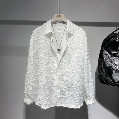 Mens Shirts Fashion Casual Baggy Spring Raw Edge Solid Color Teenagers Streetwear Korean Style Advanced Handsome Popular Daily