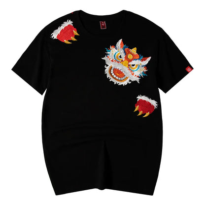 saferido Spring And Summer New Short-sleeved T-shirt Men's Round Neck Half-sleeved Lion Embroidery Loose Cotton Couple