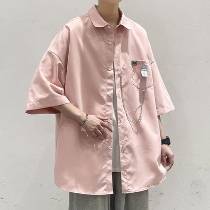 Oversized Short Sleeve Shirt For Men Streetwear Blouse Harajuku Chain Fashion Men's Shirts Korean Clothes Men's Clothing