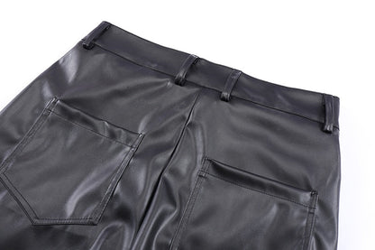 Hip Hop Mens Pleated Pu Leather Pants Harajuku Retro Streetwear Loose Ruched Casual Trousers Straight Solid Color Black Pants