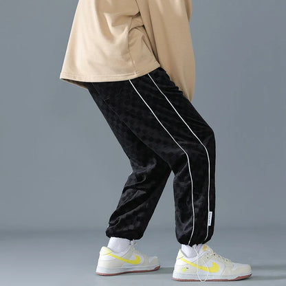 saferido Loose Wide Leg Sweatpants Spring Autumn Oversize Beam Feet Embossed Knitted Casual Pants Sports Trend Classic All-match Trousers