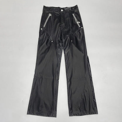 saferido Y2k Mens American Retro Design Punk Street Trousers Fashion High Waist Loose Versatile Split Liquid Leather Pants Unisex