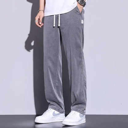 saferido Men's Summer Ice Silk Jeans/Male Elastic Waistline Loose and Comfortable Tencel Jeans Drawstring Korea Casual Trousers M-5XL