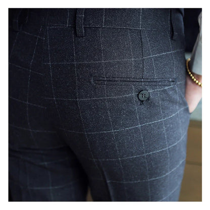 saferido  Men's Spring High Quality Business Suit Pants/Male Slim Fit Fashion Plaid Groom's Wedding Dress Trousers 29-35