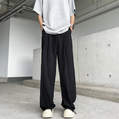 saferido Summer Casual Pants Men Solid Simple Ice Silk Breathable Baggy Wide Leg Trousers Japanese Style Vintage Fashion Couples Chic Ins