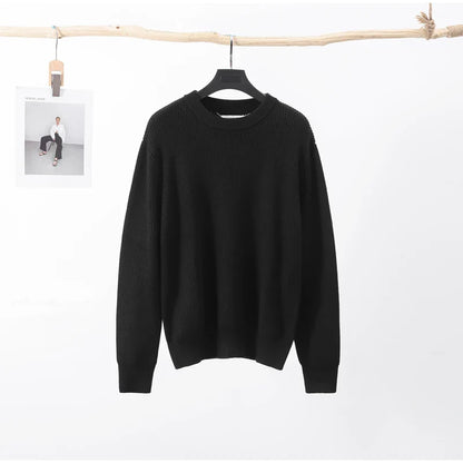 Men's Luxury Knitwear Sweater Loose High Quality Long Sleeve O-neck Knit Pullover Black Casual Y2k All-match Popular Jumper