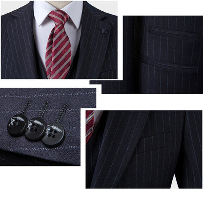 saferido  Premium Suit British Striped for Men's Business Formal Dress, Wedding, and Groom, Slim-fit Coat Vest & Pants