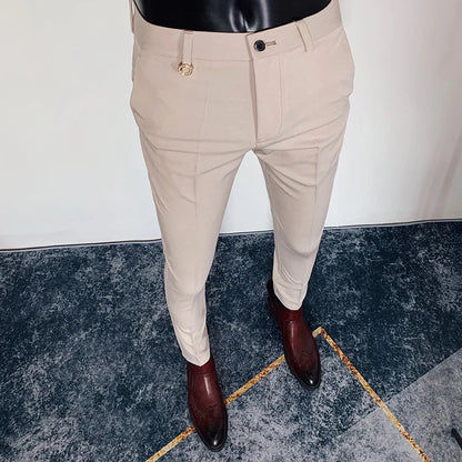 saferido Men British High Waist Straight Pants Men Social Trousers Pant Italian Mens Formal Pant Pantalones Hombre Dress Ankle Pants