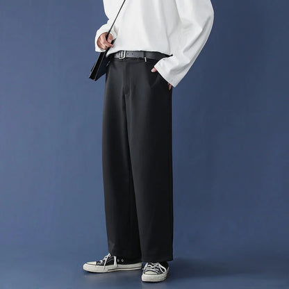 saferido Black Gray Caramel Suit Pants Men's Loose Straight Wide-leg Trousers Fashion Spring Summer Solid Casual All-match Casual Pants