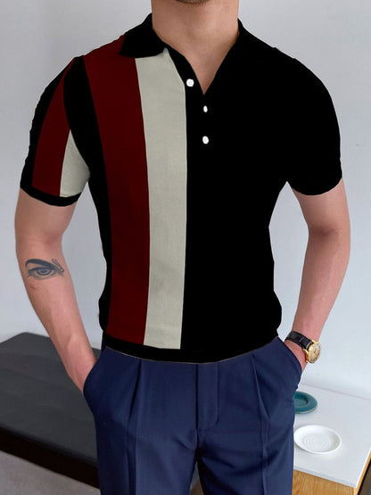Pullover Tops Mens Fashion Turn-down Collar Button-up Polos  Vintage Print Polo Shirt Men Summer Short Sleeve Casual shirts