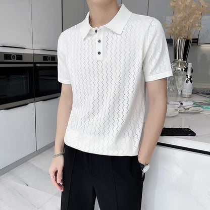 saferido British Style Men's Summer Casual Hollow Out Short Sleeves Polo Shirts/Male Slim Fit Knitting Polo Shirts S-3XL