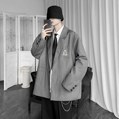 saferido Spring Men's Embroidery High Quality Suit Jackets Male School Uniform Fashion Blazers Black/grey Western-style Clothes