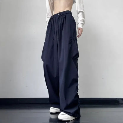saferido Japanese Casual Loose Pocket Trendy Drawstring Ankle Tie Workwear Pants Versatile Wide Leg Mop Pants Spring Autumn New Style