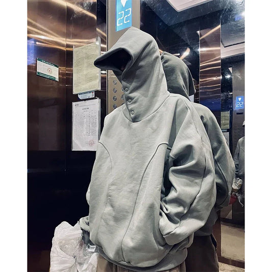 saferido Sweatshirt For Men Hooded Buttoned Oversize High Street Solid Color 2024 New Spring Summer Trendy Streetwear