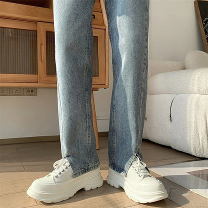 Korean Blue Jeans Men Slim Fit Fashion Casual Vintage Jeans Men Streetwear Hip-hop Straight Denim Pants Mens Trousers M-2XL