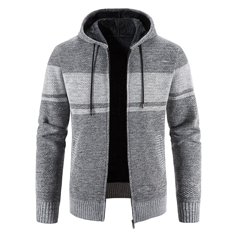 New Winter Fleece Men Sweater Cardigan Hooded Knitted Print Sweatercoat Mens Casual Warm Cardigan Zipper Hooded Cardigan Men