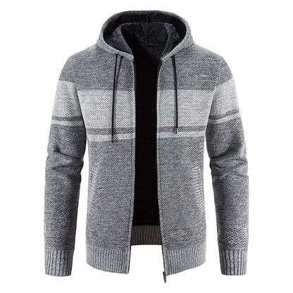 New Winter Fleece Men Sweater Cardigan Hooded Knitted Print Sweatercoat Mens Casual Warm Cardigan Zipper Hooded Cardigan Men