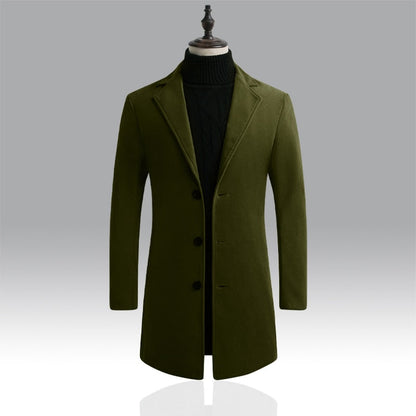 10 Color Fall / Winter Men Slim Fit Trench Outwear Fashion Woolen Blended Medium Long Trenchs Men Business Casual Coats