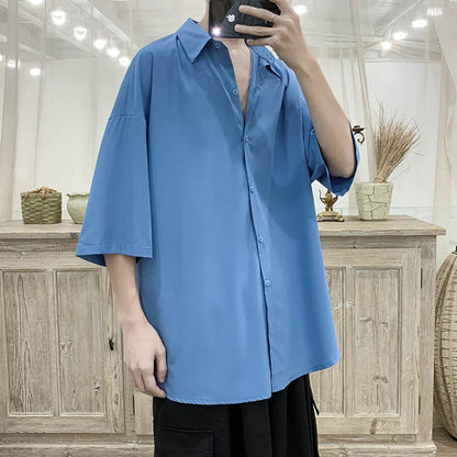saferido Summer Short Sleeved Shirt Men Oversized Fashion Society Mens Dress Shirt Korean Loose Ice Silk Shirt Mens Office Formal Shirts