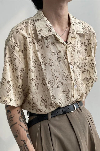 Hawaiian Shirts Men Handsome Temperament Daily Summer Half Sleeve Print Pocket American Style Male Breathable Casual Tops