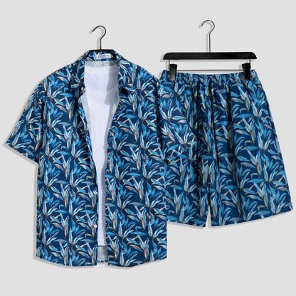 Mens Fashion Print Sets Short Sleeve Shirt+Shorts 2Pcs Suit Loose Summer Casual Beachwear Male Vacation Hawaiian Outfits