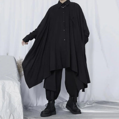 saferido Shirt Men Spring New Long Sleeve Fashion Hrajuku Gothic Irregular Handsome Loose Oversize Turn-down Collar Stylish Clothing