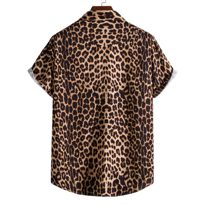 Leopard Floral Shirt Men Camisa Masculina Brand Slim Fit Short Sleeve Hawaiian Shirt Men Party Beach Casual Shirts Male 5XL