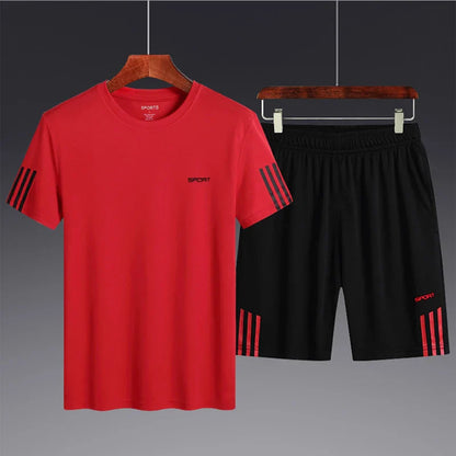 Summer Breathable Sports Suit Men's Short-Sleeved Shorts Loose Quick Drying T-Shirt Short Quarter Pants Casual Running Suit