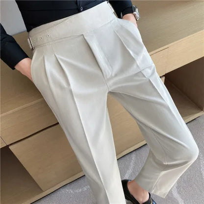 saferido Men Trousers White Autumn Solid Business Casual Suit Pants British Style Men Clothing Formal Wear Office Trousers Straight