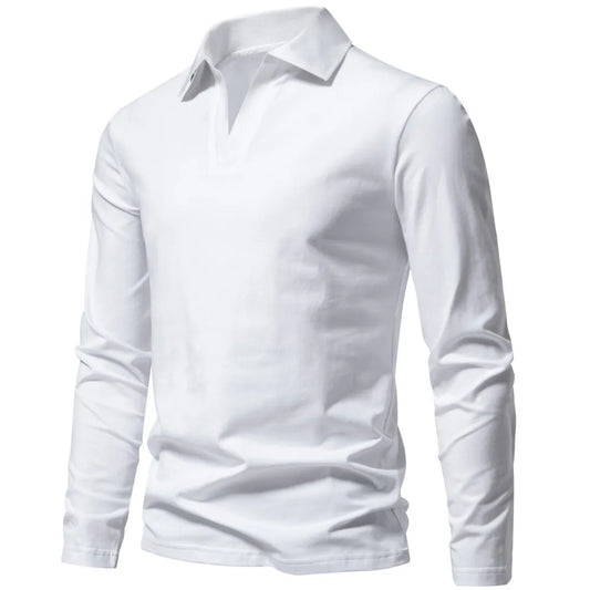 saferido New Spring Autumn Men's T Shirt 95% Cotton Long Sleeve Tops Tees Men Solid Color Vintage Turn Down Collar Casual Tshirt Man 5XL