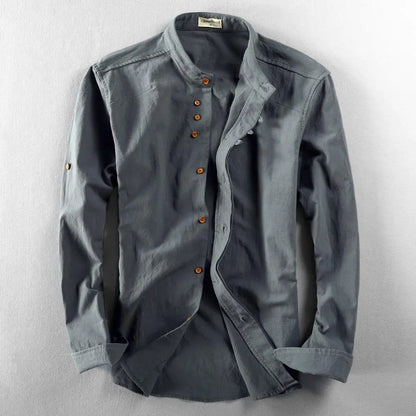 Men Cotton Linen Shirt Formal Retro Chinese Style Long Sleeve Mandarin Collar Casual Shirts Soft Comfort Clothing 7XL