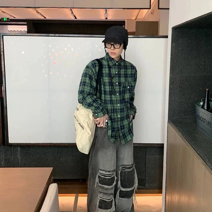 saferido Hipster Men Shirts Plaid Comfortable Temperament Long Sleeve Commuting Casual Harajuku Classical All-match Korean Spring Autumn