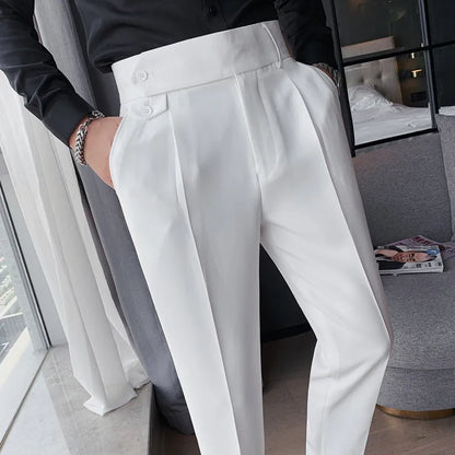 saferido British Style Autumn Solid High Quality Dress Pant Men Slim Casual Office Trousers Formal Social Wedding Party Suit Pants