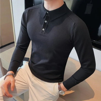 saferido  Men Spring High Quality Casual Knitting Shirts/Male Slim Fit Fashion Long Sleeve Polo Shirts Tops Plus Size S-3XL