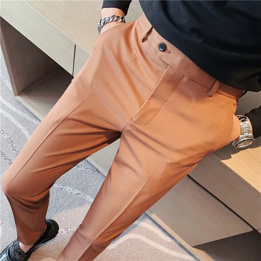 saferido Men Suit Pants Suit Pants Spring Fashion Casual Slim Business Suit Pants Wedding Party Men's Clothing Nine-point Trousers