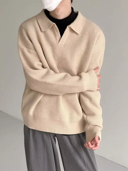 Knitted Sweater Men Old Money Oversize Casual Pullovers for Man Autumn Winter Khaki Polo Tops Male Streetwear Korean