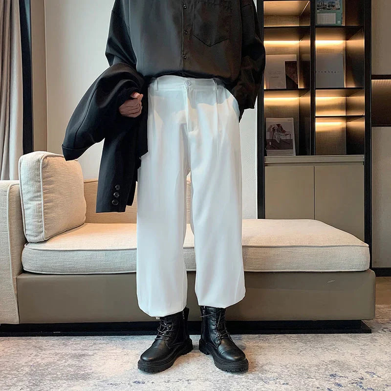 saferido Black White Suit Pants Men Loose Drape Sports Trousers Fashion Spring Summer Solid All-match Casual Loop Design Pants
