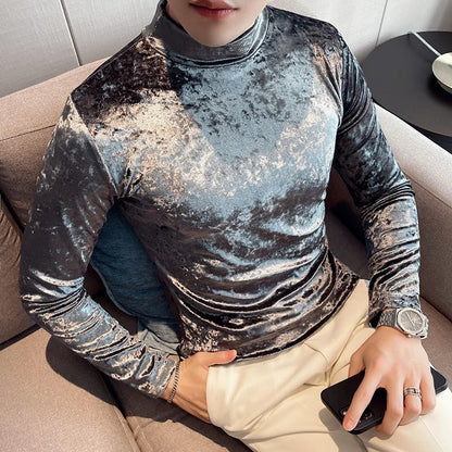 saferido New Style Men's Spring High Quality Casual Long Sleeve T-shirt/Male Slim Fit High Collar Pullover Leisure T-shirt Plus Size S-3XL