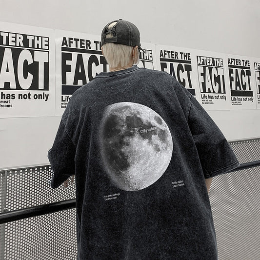 Planet Graphic Men's Short Sleeve T-shirt Vintage Oversized Fashion Casual Male T Shirt Korean Streetwear Men's Clothing
